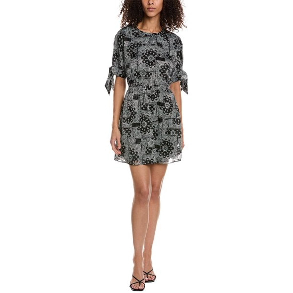 THE KOOPLES Short Bandana Print Dress Black White Tie Sleeve Size 2 (US 6)